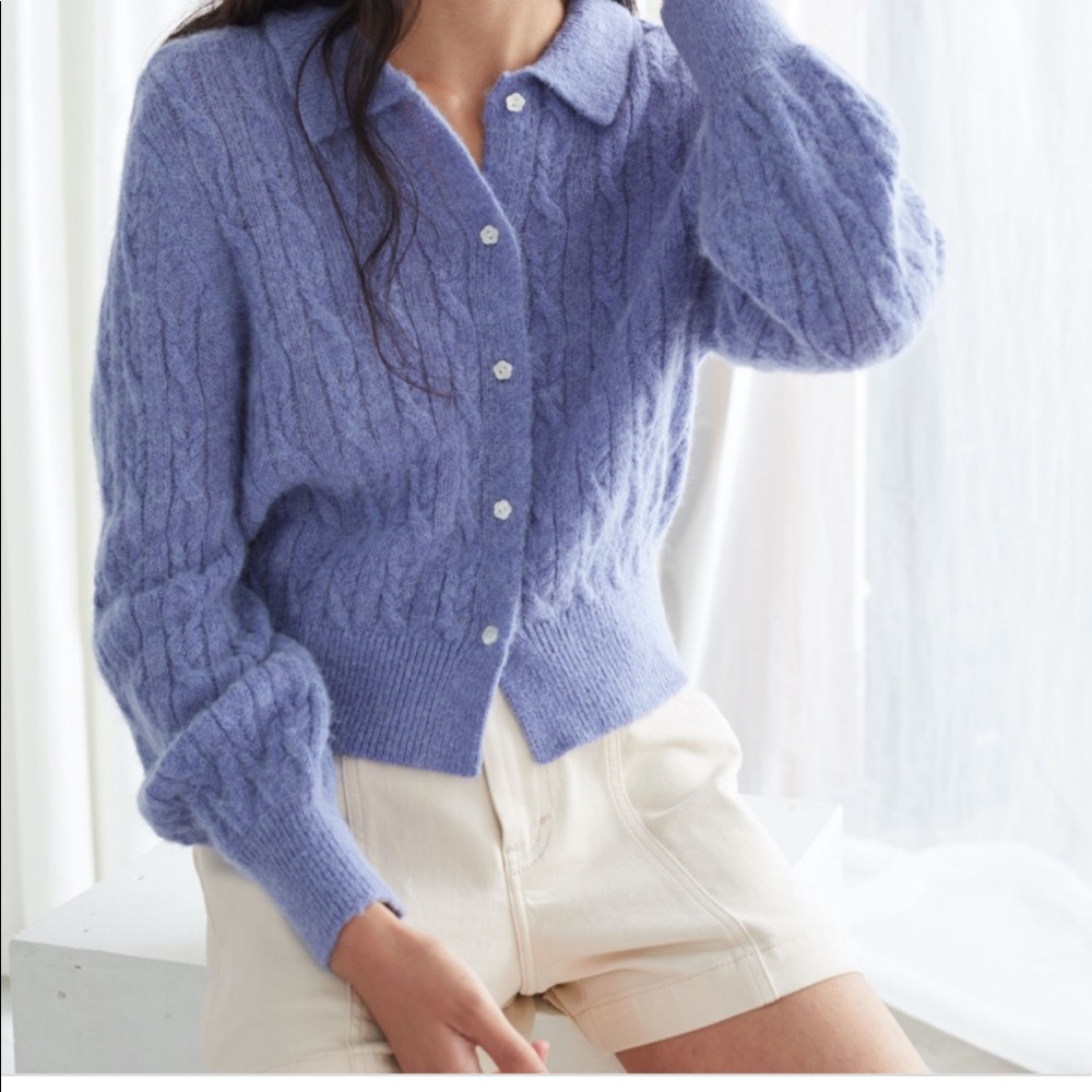 & Other Stories Purple Cable Knit Cardigan